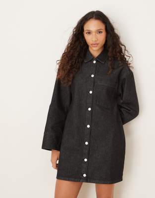 asos denim dress long sleeve ASOS Design - Denim Long Sleeve Fitted Shirt Dress - Women - Cotton/Spandex - 0 US