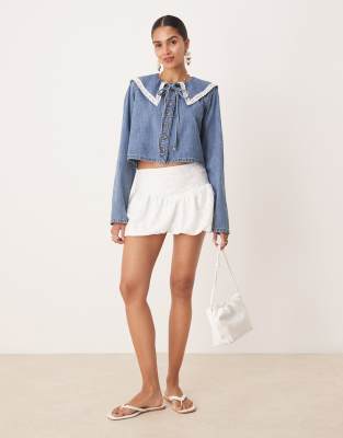 Asos Design Denim Long Sleeve Shirt With Collar In Blue