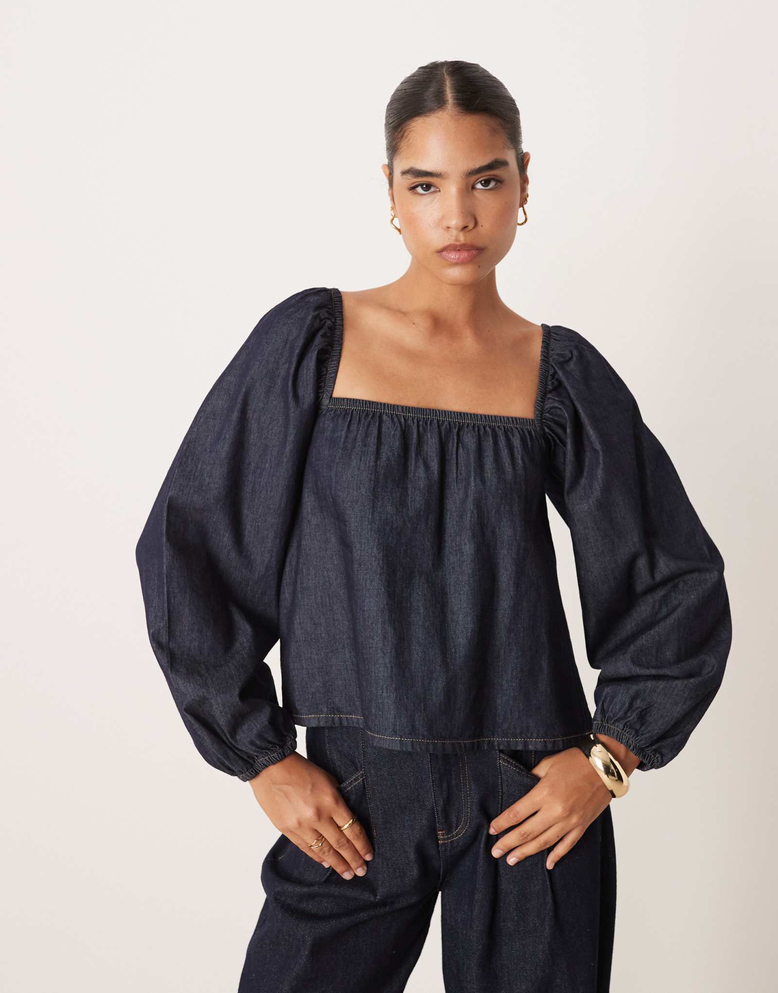 ДИЗАЙНЕРСКИЙ джинсовый топ ASOS с длинными рукавами-качелями после стирки с полосканием