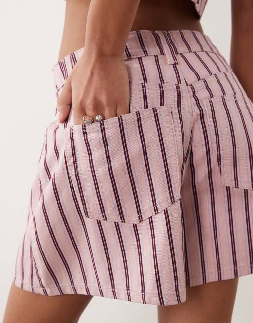ASOS DESIGN denim longer a line short co-ord in stripe, 2 of 5