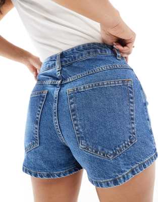 Asos Design Denim Longer A Line Short In Blue