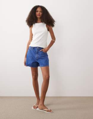 ASOS DESIGN denim longer a-line shorts in bright blue
