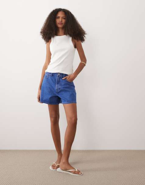 ASOS DESIGN denim longer a-line shorts in bright blue - view 1