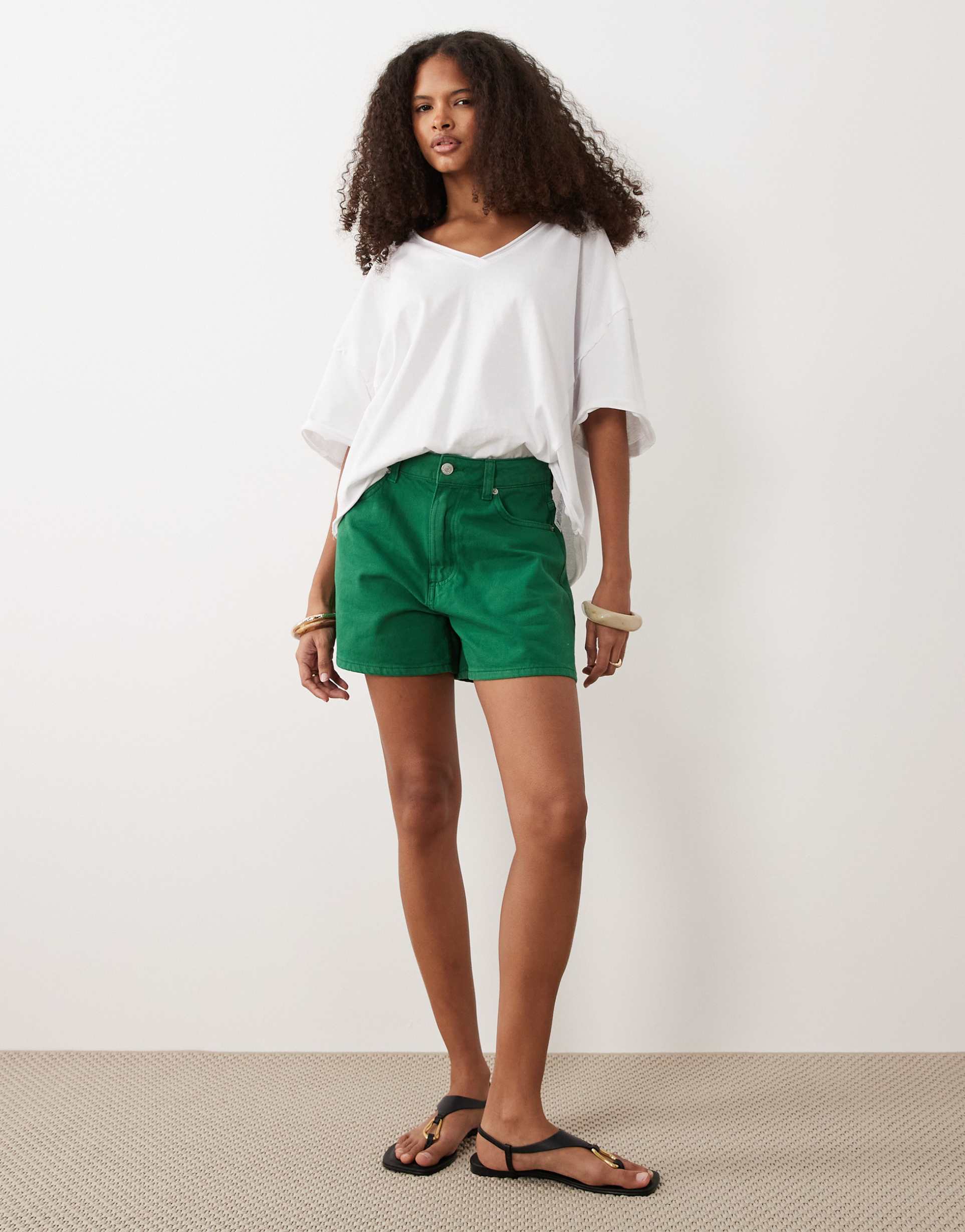 asos design denim longer a-line shorts in green