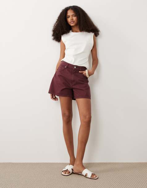 ASOS DESIGN denim longer a line shorts in mauve - view 1