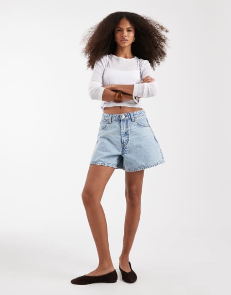 ASOS DESIGN denim longer a line shorts in pale vintage - view 1