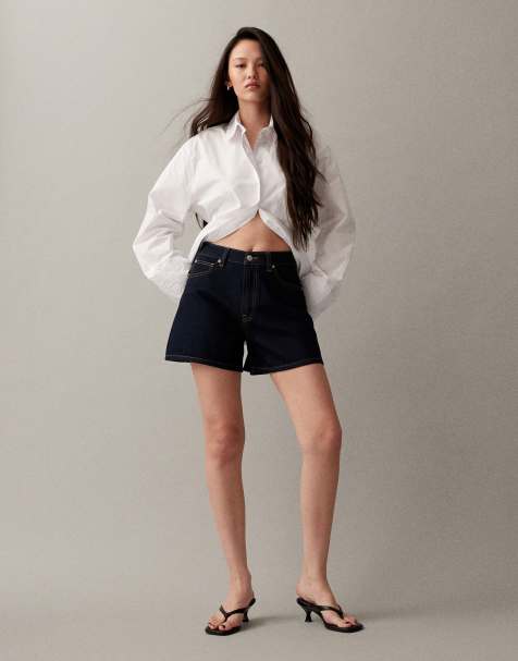 ASOS DESIGN denim longer a line shorts in rinse - view 1