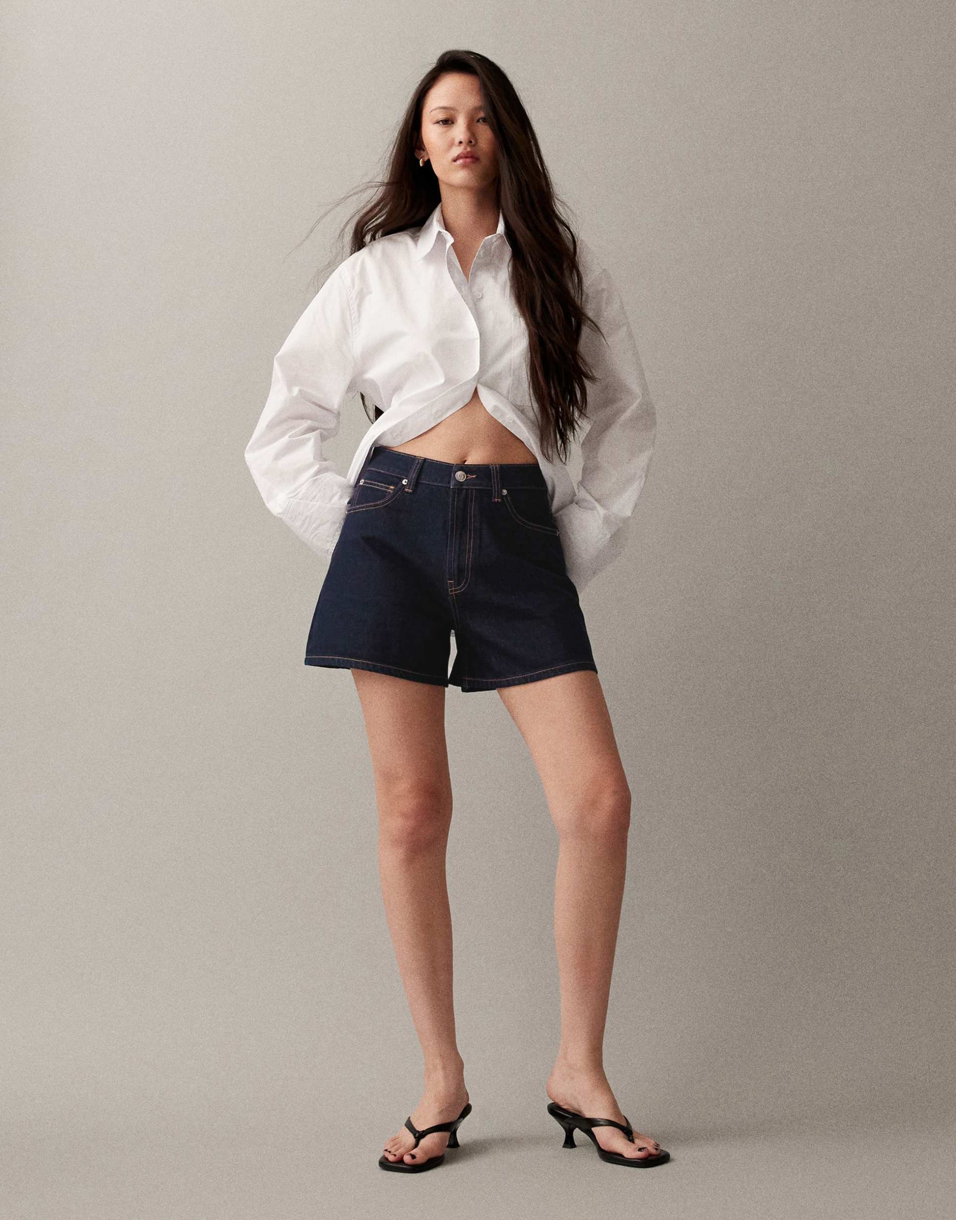 asos design denim longer a line shorts in rinse