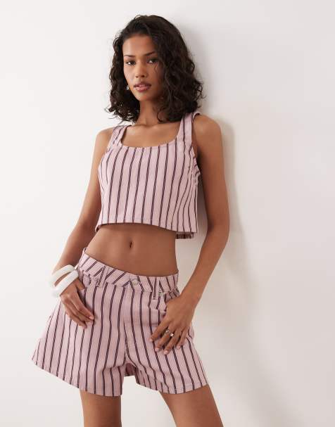 ASOS DESIGN denim longer a line shorts in stripe - part of a set - view 1