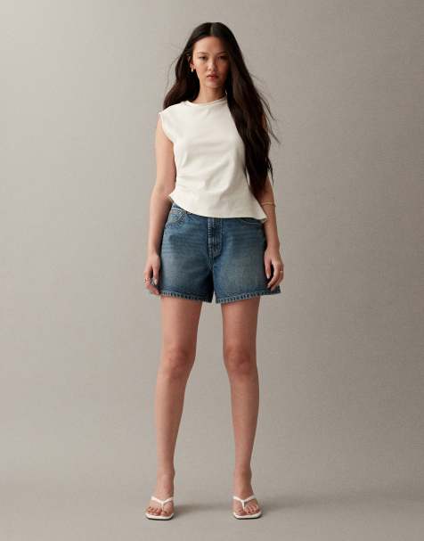 ASOS DESIGN denim longer a line shorts in vintage blue - view 1