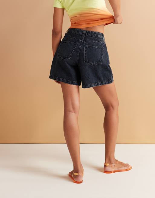ASOS DESIGN denim longline A line shorts in blue black