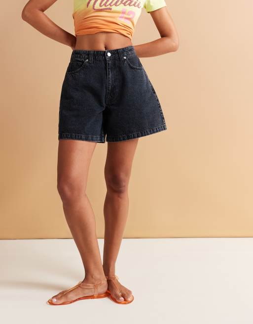 ASOS DESIGN denim longline A line shorts in blue black