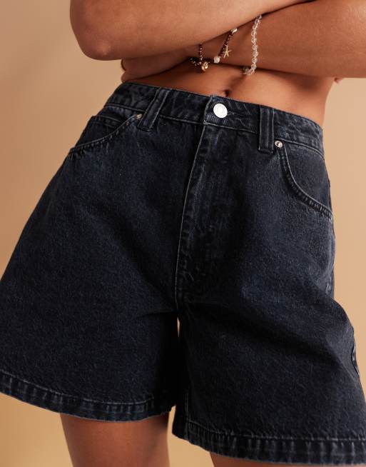 ASOS DESIGN denim longline A line shorts in blue black