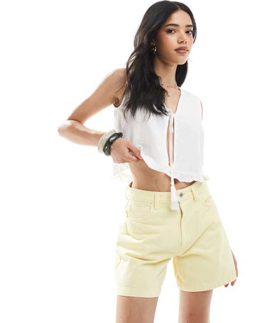 ASOS DESIGN denim longline A line shorts in buttermilk, 5 of 5