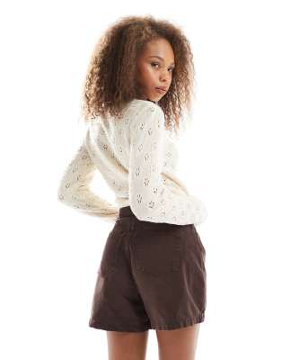 Asos Design Denim Longline A Line Shorts In Brown