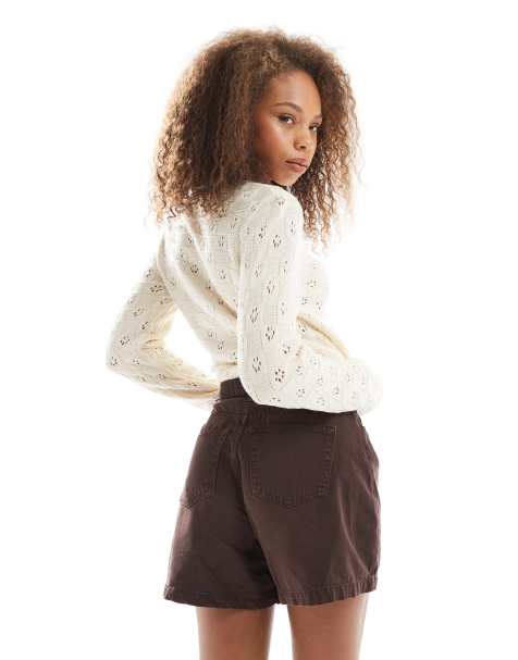 ASOS DESIGN denim longline A line shorts in chocolate - view 1