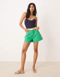 [ASOS DESIGN] ASOS DESIGN denim longline A line shorts in green 16 Green