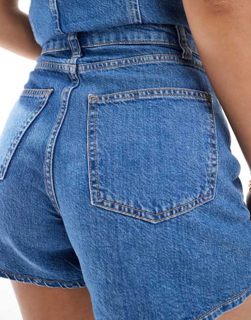 ASOS DESIGN denim longline a line shorts in mid blue - part of a set