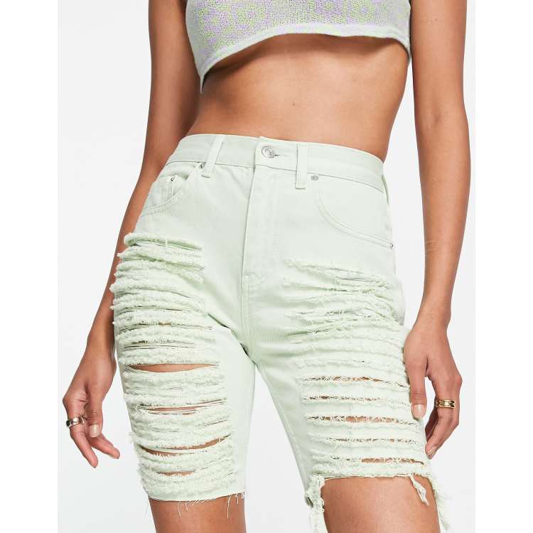 Shredded sequin hot sale denim shorts