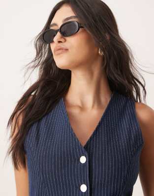 Asos Design Denim Look Button Down Vest-navy In Navy
