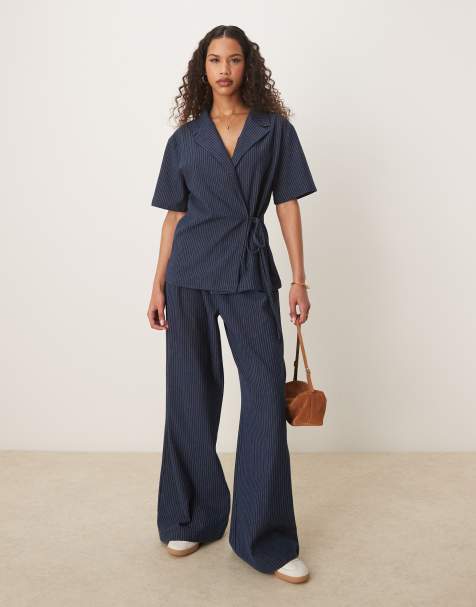 ASOS DESIGN denim look co-ord wide leg trousers and waistcoat - view 1