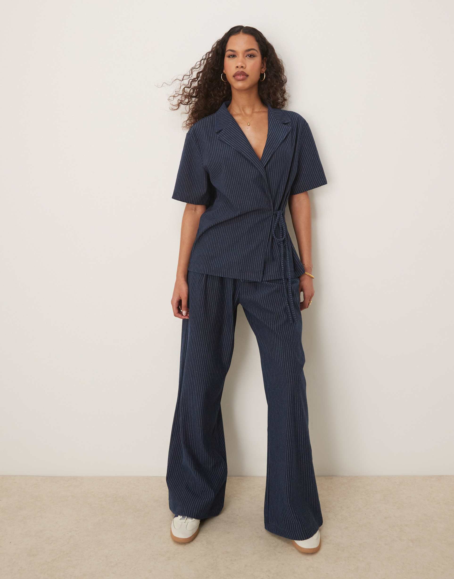 asos design denim look wide leg pants - part of a set