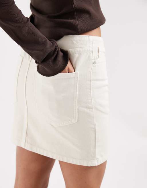 ASOS DESIGN denim low rise mini skirt in off white, 4 of 5