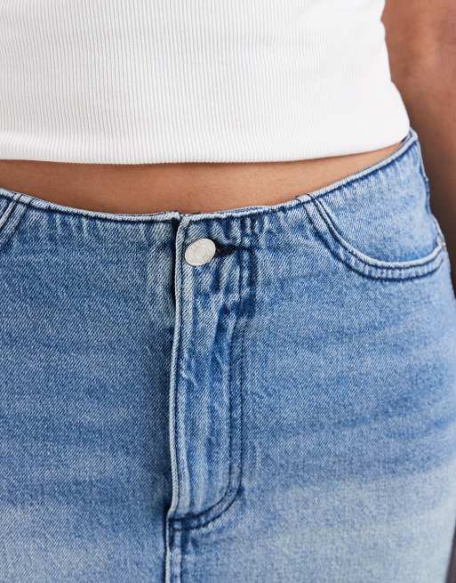 ASOS DESIGN denim low rise mini skirt with no waistband in vintage mid wash, 4 of 5