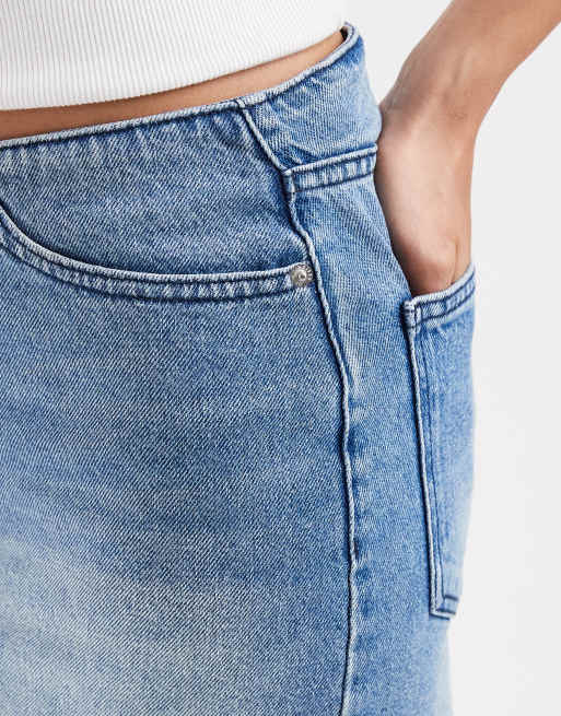 ASOS DESIGN denim low rise mini skirt with no waistband in vintage mid wash, 5 of 5