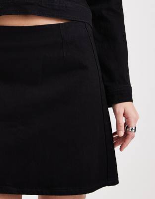 Asos Design Denim Low Waist Flare Hem Mini Skirt In Multi