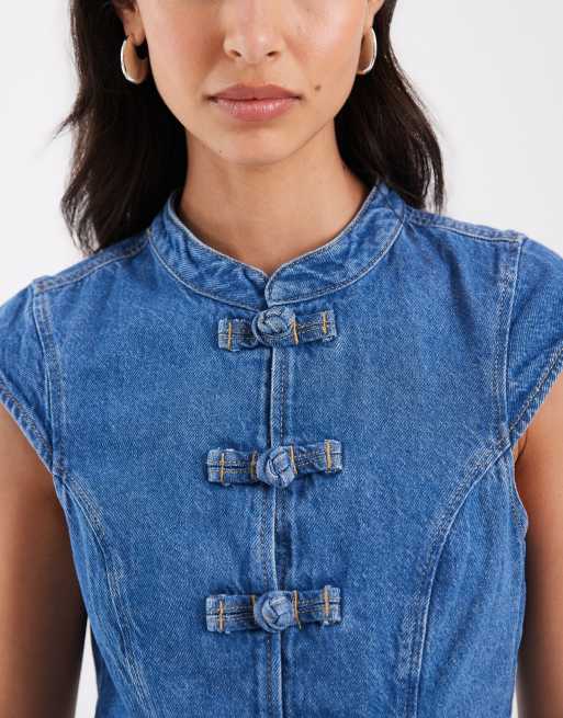 ASOS DESIGN denim mandarin top in rinse, 4 of 4