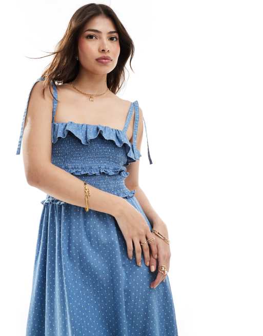 Asos blue polka dot dress online