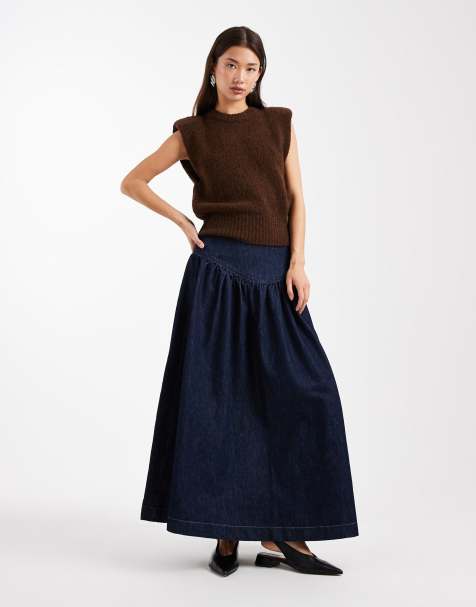 ASOS DESIGN - Denim maxi jurk met verlaagde taille in spoeling - view 1