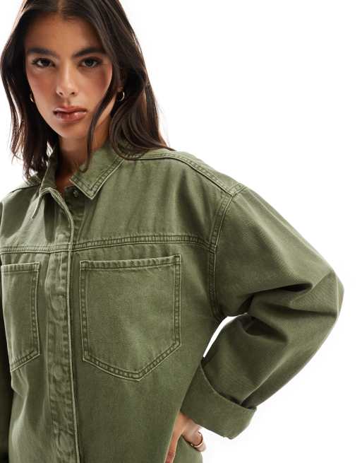 ASOS DESIGN denim maxi shirt dress in green wash, 3 of 4