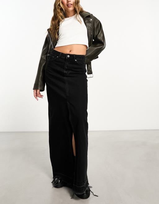 【604SERVICE】 ONYX DENIM SKIRT IN WASHED BLACK 604service Onyx Denim Skirt - Washed Black | Garmentory