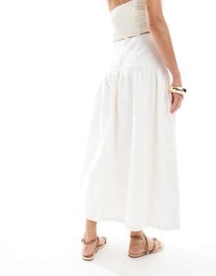 Asos Design Denim Maxi Skirt With Dropped Waist In White