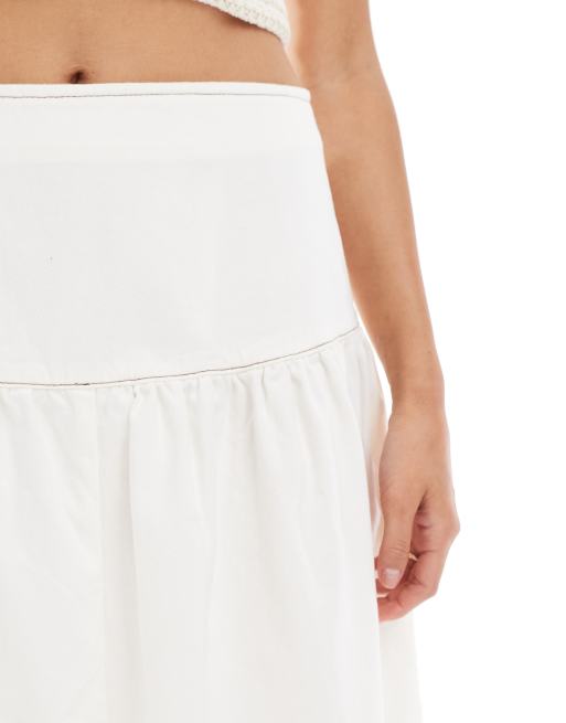 ASOS DESIGN denim maxi skirt with dropped waist in ecru, 4 of 5