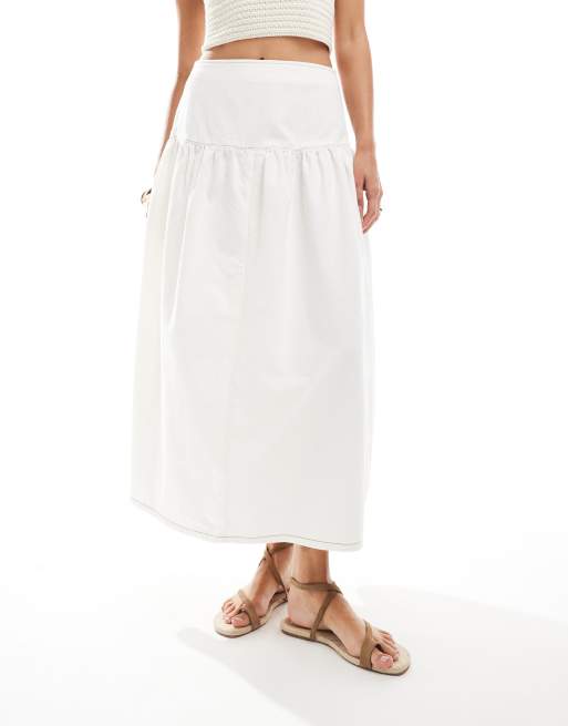 ASOS DESIGN denim maxi skirt with dropped waist in ecru, 5 of 5