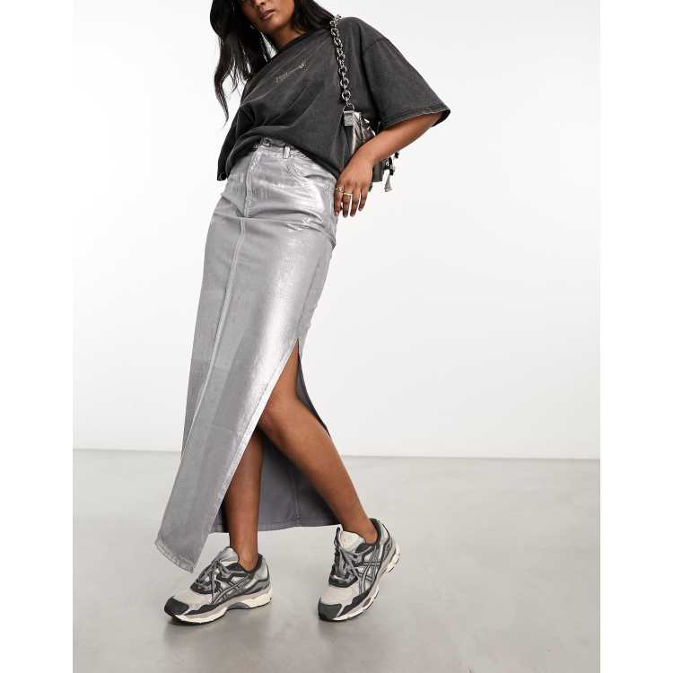 Asos silver 2025 metallic skirt