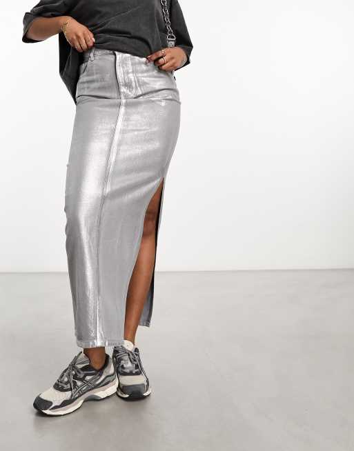 Silver metallic 2025 jean skirt