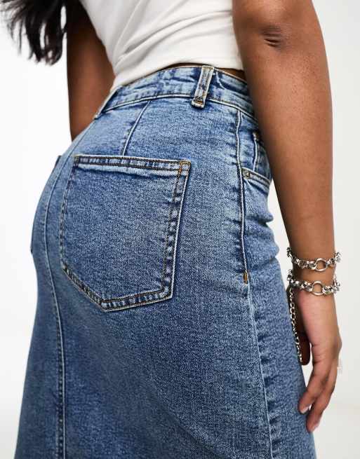 ASOS DESIGN denim maxi skirt with split hem in midwash, 2 of 4