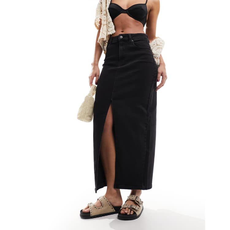 【604SERVICE】 ONYX DENIM SKIRT IN WASHED BLACK 604service Onyx Denim Skirt - Washed Black | Garmentory