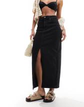 Mango denim maxi skirt in black