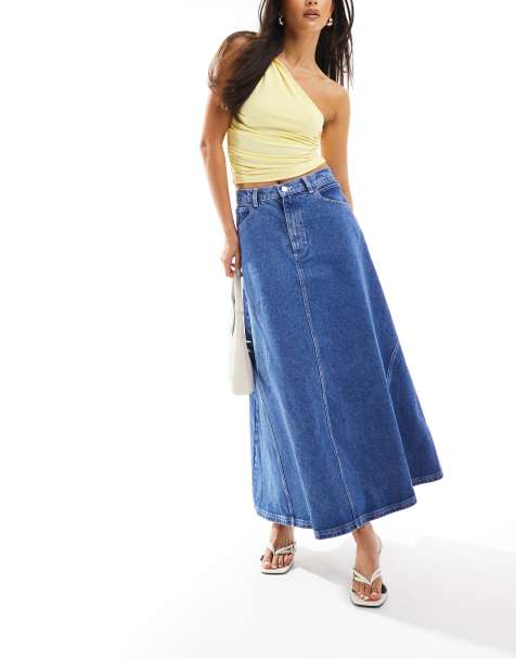 ASOS DESIGN - Denim maxirok in medium blauw - view 1