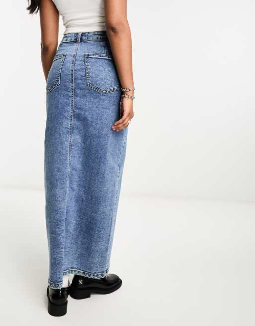 ASOS DESIGN - Denim maxirok met split in de zoom in mid-wash, 3 van 4