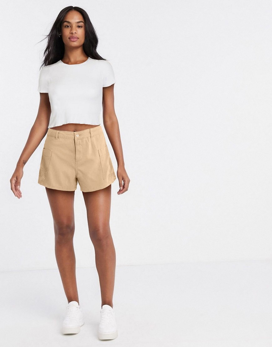 ASOS DESIGN - Denim met A-lijn in lichtbruine shorts met opgestikte zakken