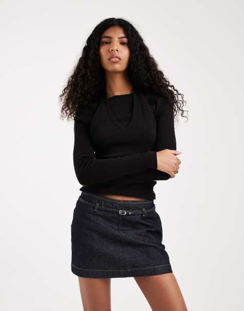 ASOS DESIGN - Denim micro mini rok met riem in indigo - view 1