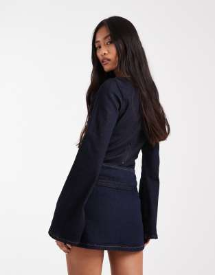 Asos Design Denim Micro Mini Skirt With Skinny Belt In Blue