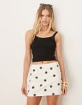 [ASOS DESIGN] ASOS DESIGN denim micro skirt in polka dot print-White XS Cream