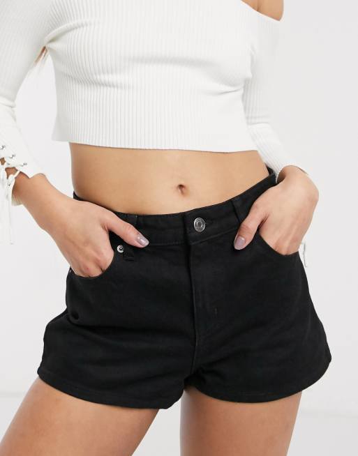 ASOS DESIGN denim mid rise mini shorts in black, 3 of 4